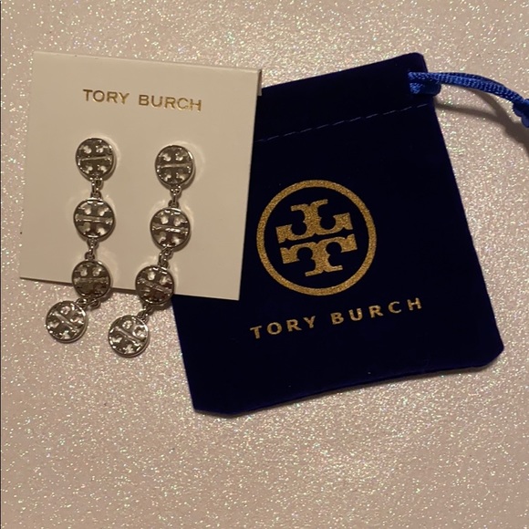 Tory Burch Jewelry - Tory Burch Round Hollow Silver Logo Long Earrings